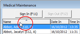 Medical Maintenance - Selector panel (sort grid cutdown)