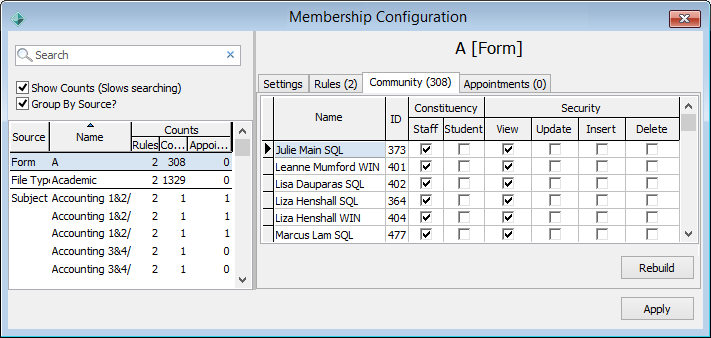 Membership Configuration - Community tab