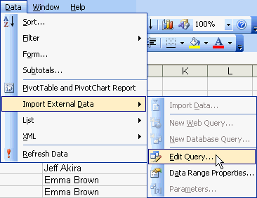 Microsoft Excel - Edit Query