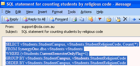 Microsoft Outlook (SQL statement)