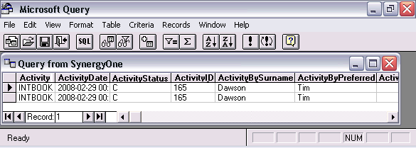 Microsoft Query window - FutureStudentPrint