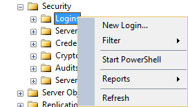 Microsoft SQL Server Management Studio (Object Explorer, Logins right click menu)