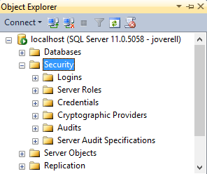 Microsoft SQL Server Management Studio (Object Explorer pane)
