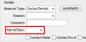 Modify Absence Event (Details area, highlighted Part of Day)