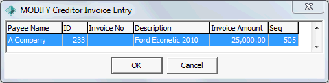 Modify Creditor Invoice Entry (modify creditor invoice)