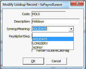 Modify Lookup Record - luPayrollLeave window