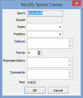 Modify Sports Classes (Current Student Maintenance - Sports Classes tab, cut-down)