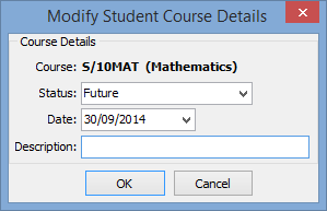 Modify Student Course Status window
