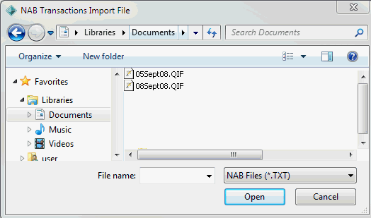 Quicken Transactions Import File window