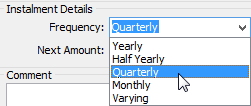 New Pledge window (Frequency drop-down list)