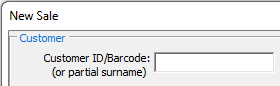 New Sale window (Customer ID/Barcode region)