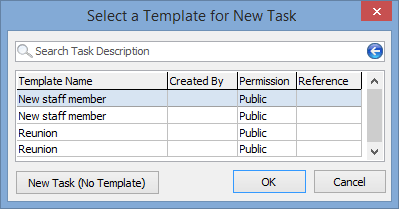 New Task From Template window