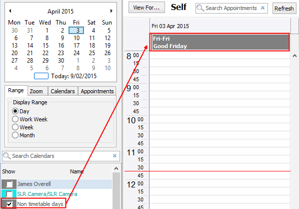 Non-timetable days calendar type