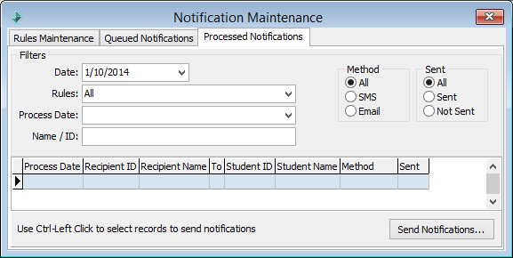 Notification Maintenance - Processed tab