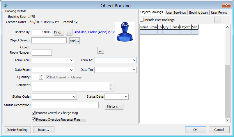 Object Booking window