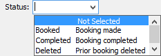 Object Booking window (Status Code, Status Date fields)