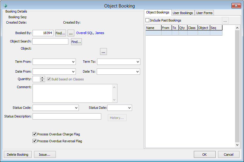 Object Booking - Object Bookings tab