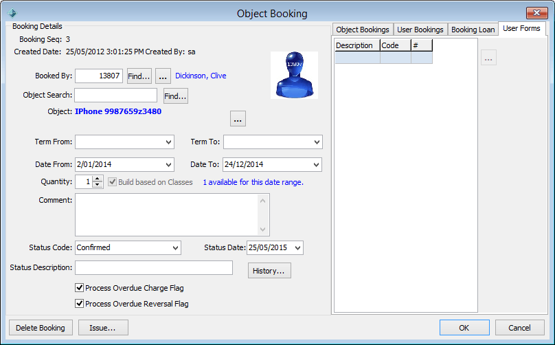 Object Booking - User Forms tab