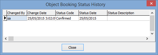 Object Booking Status History window