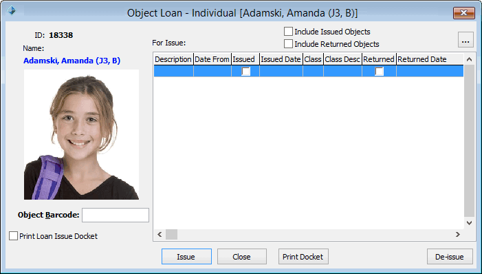 Object Loan - Individual window