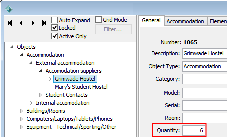 Object Maintenance - General tab (Quantity field)