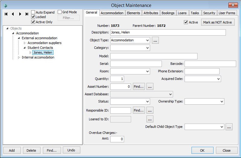 Object Maintenance - General tab