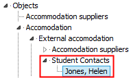 Object Search window (student contacts)