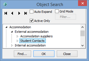 Object Search window