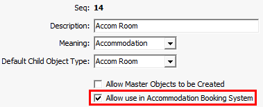 Object Type Maintenance - General tab (cut down, Allow in Accommodation field highlighted)