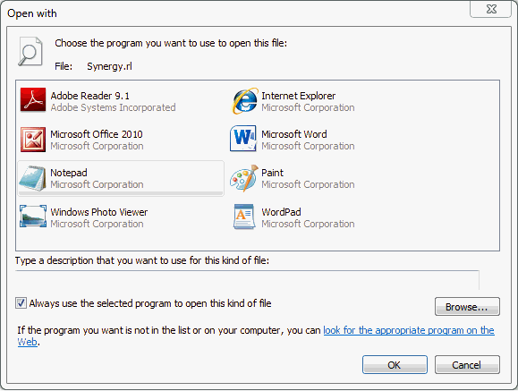 Open with Notepad example