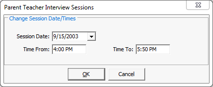 Parent Teacher Interview Maintenance - Sessions tab modify times