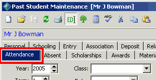 Past Student Maintenance - Attendance tab (cutdown)
