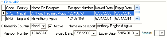 Past Student Maintenance - International tab (Citizenship area)
