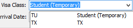 Current Student Maintenance - International tab (Visa Type field)