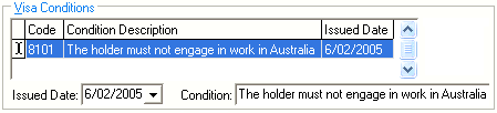 Past Student Maintenance - International tab (Visa Conditions area)
