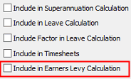 Pay code maintenance - General tab (Include in earner's levy, cut down)