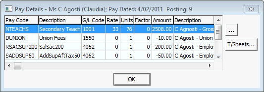 Pay Details window