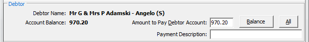 Payment Creation window (cut down, debtor area)