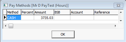 Pay Methods window