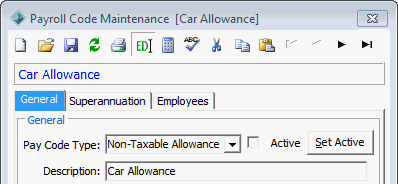 Payroll Code Maintenance - General tab (cut down)