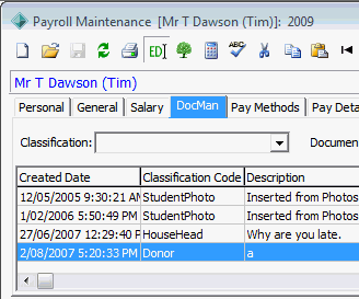 Payroll Employee Maintenance - DocMan tab (cut down)