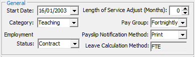 Payroll Maintenance - General tab (General area, cut down)