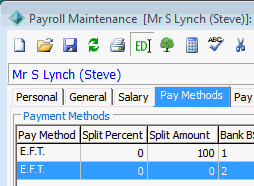 Payroll Maintenance - Pay Methods tab (cut down)