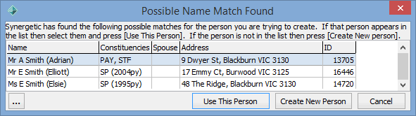 Possible Name Match Found window