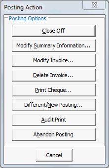 Posting Action window