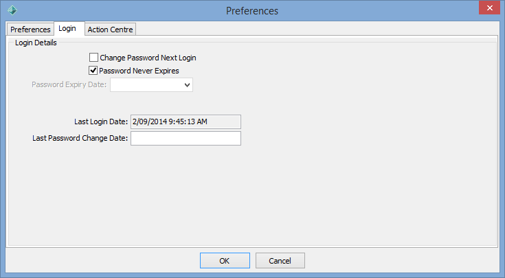 User preferences login tab