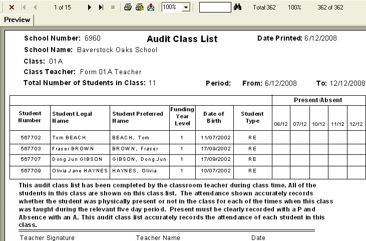 preview - audit class list