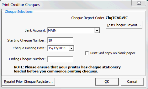 Print creditor cheques