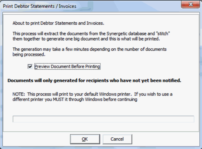 Print Debtor Statement Invoices window