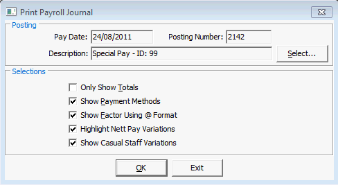 Print Payroll Journal window